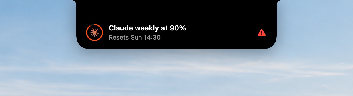 Claude weekly at 90% alert